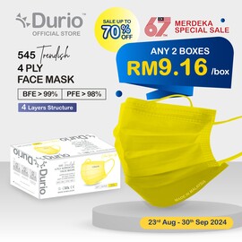 Durio 545 Trendish 4 Ply Surgical Face Mask - Neon Yellow (40pcs)